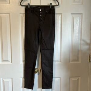WHBM faux leather size 00 brown button fly skinny jeans.